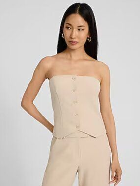 Signature Stretch Strapless Button Front Tailored Tube Top